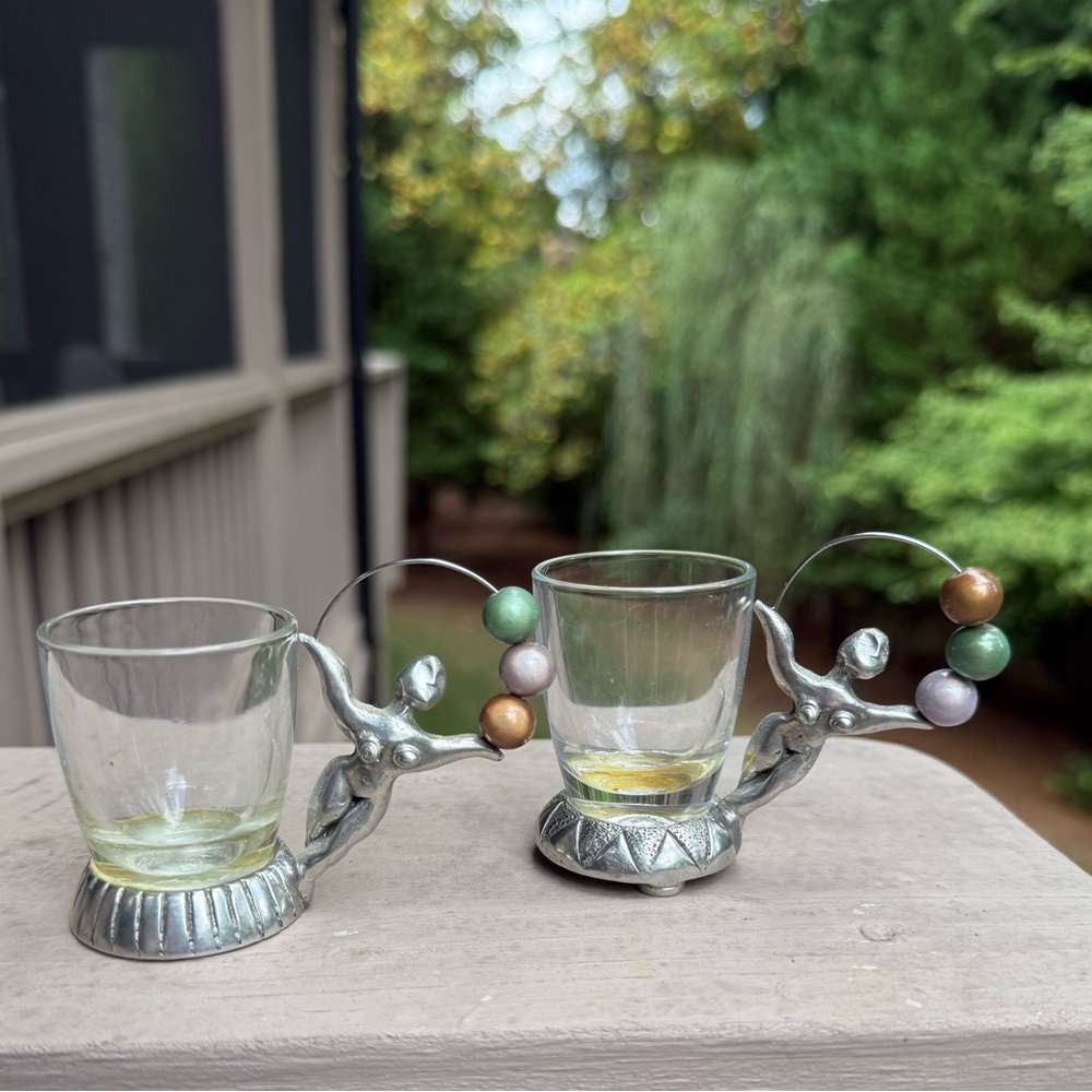 Set of 2 Sheffield A Bodemod Fine Pewter shot glasses